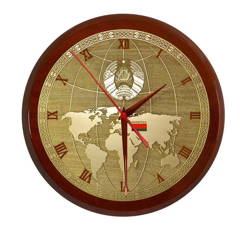 Настенные часы ''Карта мира с гербом РБ'' 