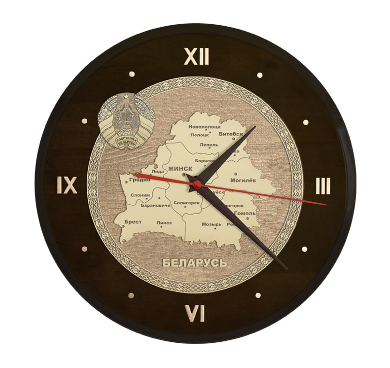 Настенные часы ''Карта РБ с гербом'' круглые