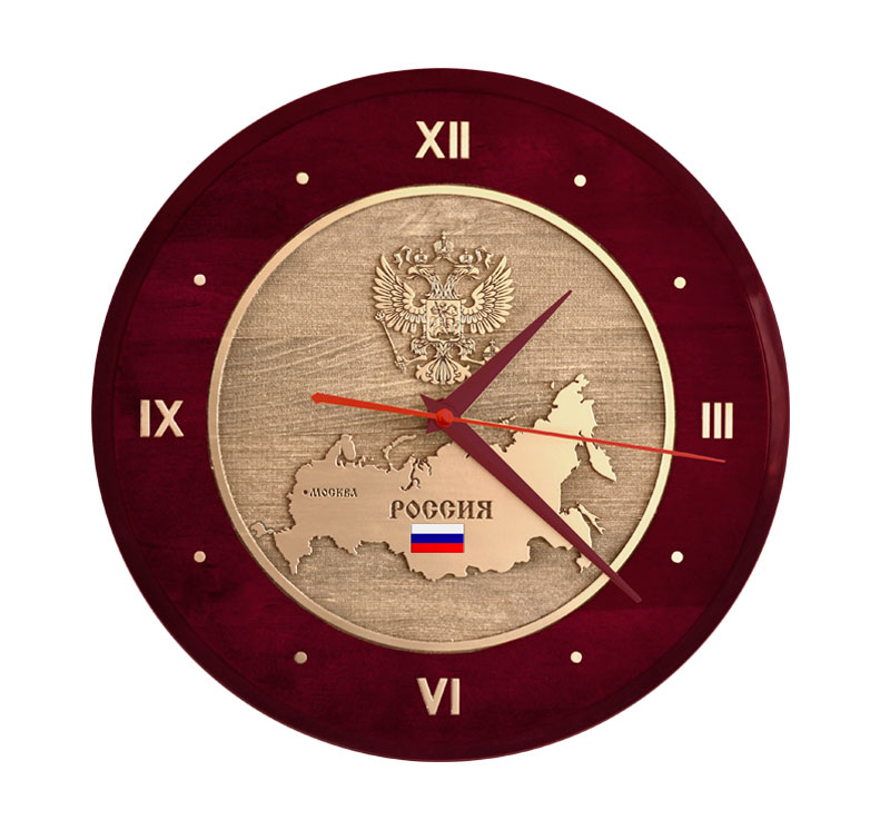 Настенные часы ''Карта России с гербом РФ'' КР