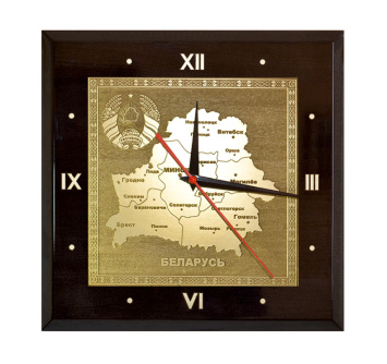 Настенные часы ''Карта РБ с гербом'' квадратные